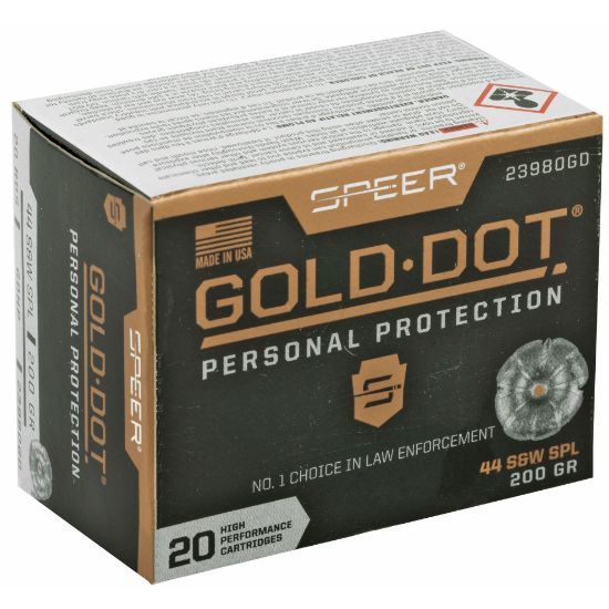 Speer Ammunition, Speer Gold Dot, Personal Protection, 44 Special, 200 Grain, Hollow Point, 20 Round Box, 200gr, 604544647396, AMMO-23980GD, RTG Parts