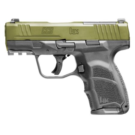 HK CC9 12rd Bazooka Green, Heckler & Koch, Semi-automatic, Striker Fired, Polymer Framed Pistol, Sub-Compact, 9MM, 3.32" Barrel,  Front Night Sight, 12 Rounds, (1)-12 Round and (1)-10 Round Magazine, 642230275133, FFL-HKK-81001401, RTG Parts
