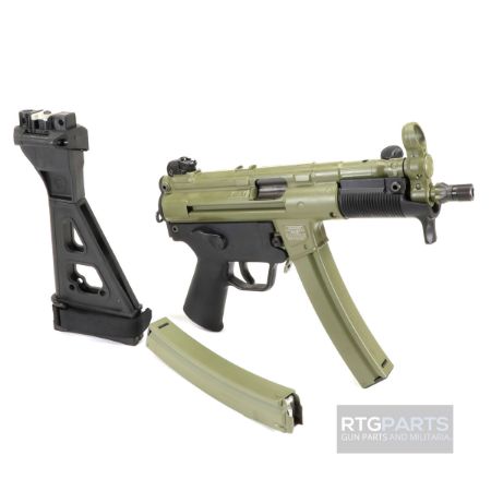 HK SP5K-PDW Bazooka Green Edition With Free Side Folding Brace, Heckler & Koch, SP5K, Pistol, Semi-automatic, 9MM, Threaded Barrel, Steel Receiver, Black, Polymer Pistol Grip, Iron Sights, 2x 30rd Mags, Ambidextrous, 642230276352, FFL-HKK-81000463, RTG Parts
