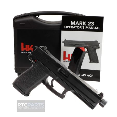 Heckler & Koch, Mark 23, Double Action/Single Action, Semi-automatic, Polymer Frame Pistol, Full Size, 45 ACP, 5.87" Barrel, Threaded Barrel, Matte Finish, Black, 3 Dot Sights, Decocker and Ambidextrous Safety, 12 Rounds, 2 Magazines, Ambidextrous, 642230261587, FFL-HKK-81000078, RTG Parts