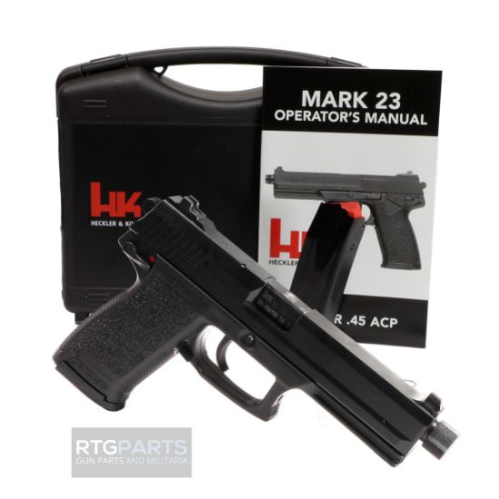Heckler & Koch, Mark 23, Double Action/Single Action, Semi-automatic, Polymer Frame Pistol, Full Size, 45 ACP, 5.87" Barrel, Threaded Barrel, Matte Finish, Black, 3 Dot Sights, Decocker and Ambidextrous Safety, 12 Rounds, 2 Magazines, Ambidextrous, 642230261587, FFL-HKK-81000078, RTG Parts