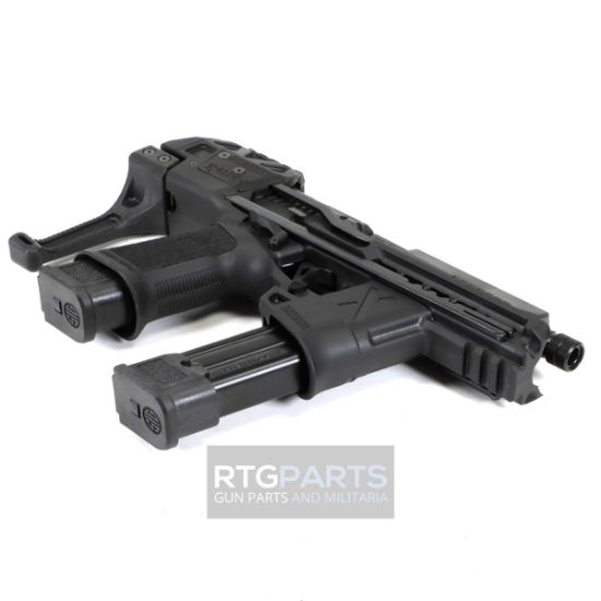 Sig Sauer, P320 FLUX TACOPS, Striker Fired, Semi-automatic, Polymer Frame Pistol, Full Size, 9MM, 5.5" Threaded Barrel, 1/2X28 Thread Pitch, Nitron Finish, Black, X-RAY3 Day/Night Sights, Stabilizing Brace, Flared Magwell, Picatinny Optic Mounting System, 4 Magazines, (2)-30 Round and (2)-21 Round Steel Magazines, 798681716944, FFL-SIG-320FLUX-9-TACOPS-TB, RTG Parts