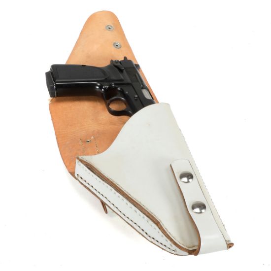 Belgian Made, Browning Hi-Power, White Police Holster, Large Frame Pistol, Used VG, MIS-BIN-TBD-184, RTG Parts