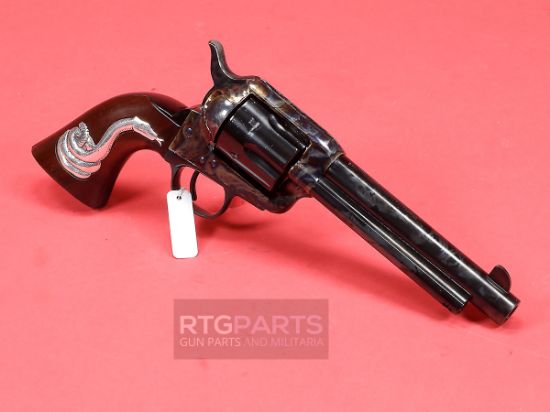 Cimarron, 1851, Man With No Name, Revolver, Single Action, 45LC, 5.5" Barrel, Steel Frame, Case Hardened Finish, Fixed Sights, Wood Grips with Rattlesnake, 6 Rounds, 844234128655, FFL-CIM-MP411SSI01, RTG Parts