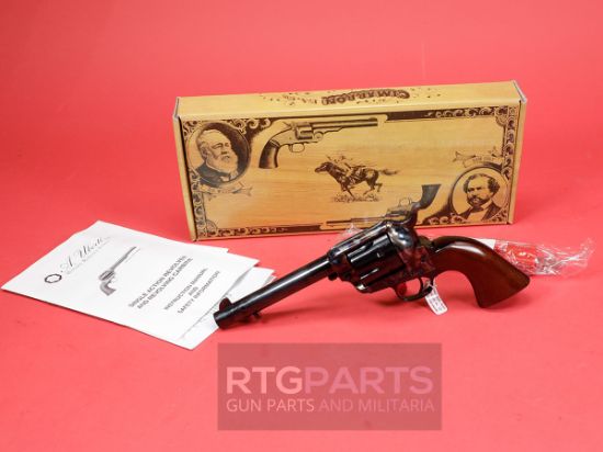 Cimarron, 1851, Man With No Name, Revolver, Single Action, 45LC, 5.5" Barrel, Steel Frame, Case Hardened Finish, Fixed Sights, Wood Grips with Rattlesnake, 6 Rounds, 844234128655, FFL-CIM-MP411SSI01, RTG Parts