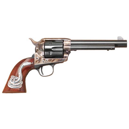 Cimarron, 1851, Man With No Name, Revolver, Single Action, 45LC, 5.5" Barrel, Steel Frame, Case Hardened Finish, Fixed Sights, Wood Grips with Rattlesnake, 6 Rounds, 844234128655, FFL-CIM-MP411SSI01, RTG Parts