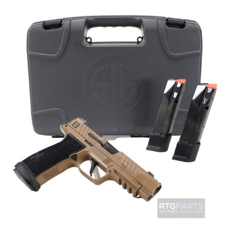 Sig Sauer, P365 AXG DH3, Striker Fired, Aluminum Frame Pistol, 9MM, 3.7" Barrel, Cerakote Finish, Coyote, AXG Modular Grip, X-RAY3 Day/Night Sights, Optic Ready with SIG-LOC Compact Footprint, Slide Integrated Expansion Chamber, (2)-21 Round and (1)-17 Round Magazine, 798681737253, FFL-SIG-365AXGF-9-DH3, RTG Parts