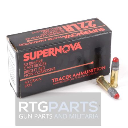 Supernova Tracers, U.S. Made Tracer Ammunition, .22 Long Rifle, 40gr Red Tracer Lead Round Nose, 50 Round Box, 50rds, 22LR, PMSN22LRR, 860010179710, A-SN-22LR-RED, RTG Parts