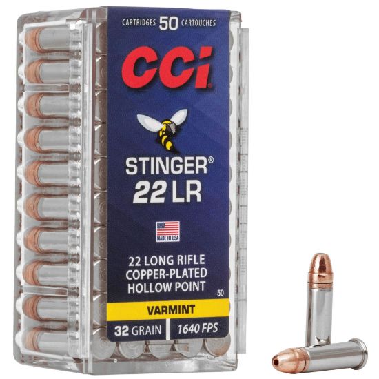 CCI Ammunition, Stinger, 22LR, 32 Grain, Gilded Lead Hollow Point, 50 Round Box, 076683000507, AMMO-CCI50, RTG Parts