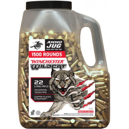 Winchester Wildcat 1500rd Jug, 22LR, 40gr, Copper Plated Dynapoint, 1500 Round Box, 020892105317, AMMO-WIN-WW22LRJUG, RTG Parts