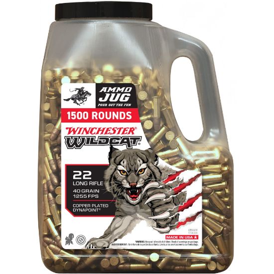 Winchester Wildcat 1500rd Jug, 22LR, 40gr, Copper Plated Dynapoint, 1500 Round Box, 020892105317, AMMO-WIN-WW22LRJUG, RTG Parts