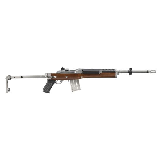 Ruger, Mini-14 Tactical V2 Rifle,  5.56NATO/223Rem, 18.50" Barrel, Threaded 1/2x28, Flash Hider, Stainless Steel, Walnut Stock with Stainless Side Folder Stock and Pistol Grip, Two 20rd Magazines, Includes Picatinny Rail, A-Team, 736676158003, FFL-RUG-15800, RTG Parts