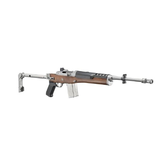 Ruger, Mini-14 Tactical V2 Rifle,  5.56NATO/223Rem, 18.50" Barrel, Threaded 1/2x28, Flash Hider, Stainless Steel, Walnut Stock with Stainless Side Folder Stock and Pistol Grip, Two 20rd Magazines, Includes Picatinny Rail, A-Team, 736676158003, FFL-RUG-15800, RTG Parts