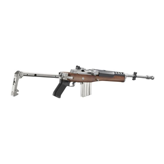 Ruger, Mini-14 Tactical V2 Rifle,  5.56NATO/223Rem, 18.50" Barrel, Threaded 1/2x28, Flash Hider, Stainless Steel, Walnut Stock with Stainless Side Folder Stock and Pistol Grip, Two 20rd Magazines, Includes Picatinny Rail, A-Team, 736676158003, FFL-RUG-15800, RTG Parts