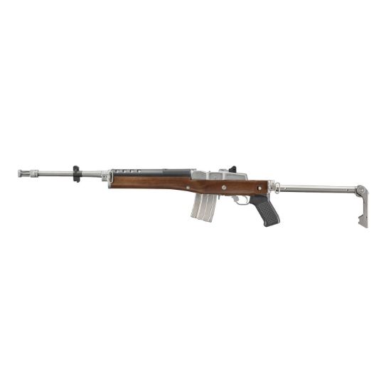 Ruger, Mini-14 Tactical V2 Rifle,  5.56NATO/223Rem, 18.50" Barrel, Threaded 1/2x28, Flash Hider, Stainless Steel, Walnut Stock with Stainless Side Folder Stock and Pistol Grip, Two 20rd Magazines, Includes Picatinny Rail, A-Team, 736676158003, FFL-RUG-15800, RTG Parts