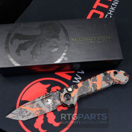 Microtech LUDT, L.U.D.T., Signature Series, Auto Knife, Push Button Automatic, Cerakote Bull Shark Black / Gray / Orange Splatter, 3.5 Inch Tanto Edge (T/E) M390MK, Large Underwater Demolition Team, Made in the USA, 840577401608, 1136S-1BGBK-ORSPLS, RTG Parts