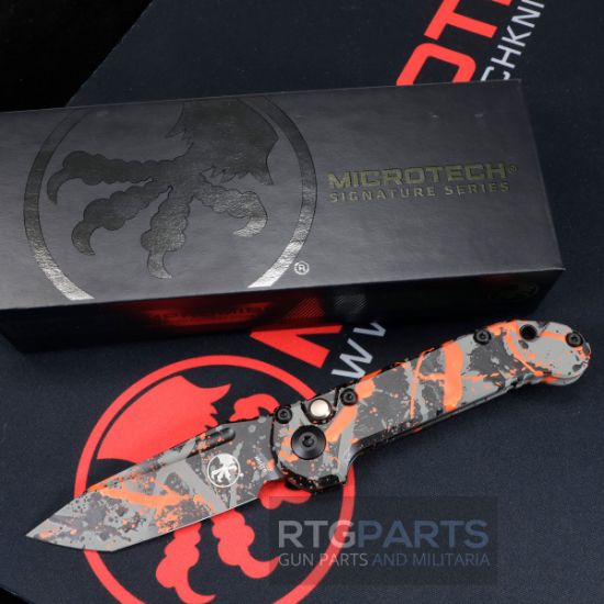 Microtech LUDT, L.U.D.T., Signature Series, Auto Knife, Push Button Automatic, Cerakote Bull Shark Black / Gray / Orange Splatter, 3.5 Inch Tanto Edge (T/E) M390MK, Large Underwater Demolition Team, Made in the USA, 840577401608, 1136S-1BGBK-ORSPLS, RTG Parts
