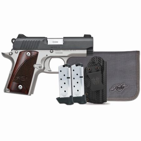 Kimber America, Micro 9 RTC-K, 1911, Semi-automatic, 9MM, Metal Frame Pistol, 3.15" Barrel, Satin Finish, Two Tone, Black Slide with Silver Body, Rosewood Grips, White Dot Sights, Thumb Safety, 7 Rounds, 2 Magazines, Includes Tactical Qualifier Ambidextrous Holster, 669278332567, FFL-KIMBER-3300256, RTG Parts