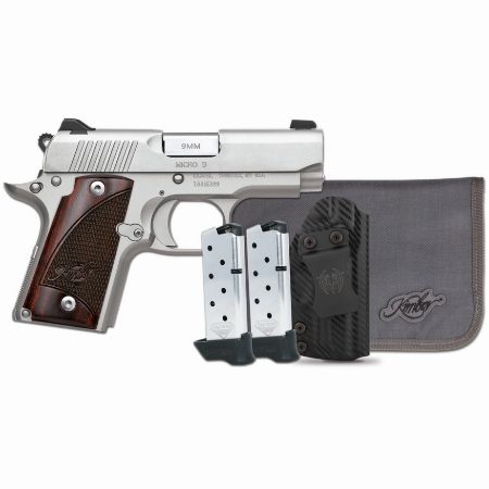 Kimber America, Micro 9 RTC-K, 1911, Semi-automatic, 9MM, Metal Frame Pistol, 3.15" Barrel, Satin Finish, Silver, Rosewood Grips, White Dot Sights, Thumb Safety, 7 Rounds, 2 Magazines, Includes Tactical Qualifier Ambidextrous Holster, 669278332550, FFL-KIMBER-3300255, RTG Parts