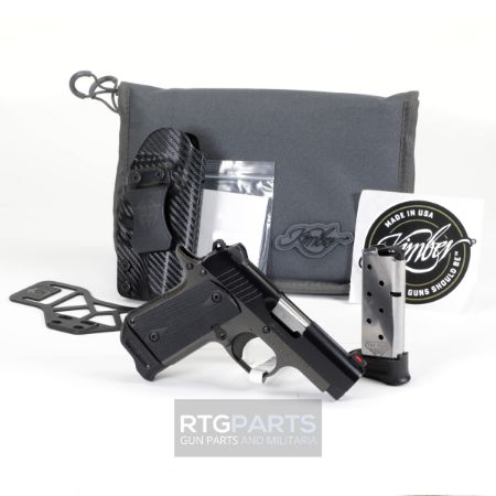 Kimber America, Micro 9 RTC-K, 1911, Semi-automatic, 9MM, Metal Frame Pistol, 3.15" Barrel, KimPro II Finish, Ghost Shadow, Black Slide with Gray Body, Rubber Grips, Fiber Optic Front Sight, Thumb Safety, 7 Rounds, 2 Magazines, Includes Tactical Qualifier Ambidextrous Holster, 669278332574, FFL-KIMBER-3300257, RTG Parts