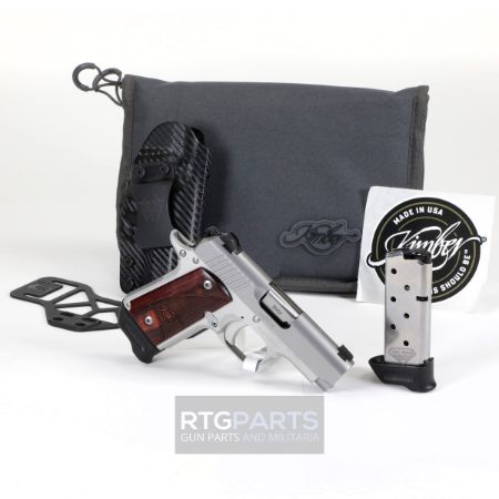 Kimber America, Micro 9 RTC-K, 1911, Semi-automatic, 9MM, Metal Frame Pistol, 3.15" Barrel, Satin Finish, Silver, Rosewood Grips, White Dot Sights, Thumb Safety, 7 Rounds, 2 Magazines, Includes Tactical Qualifier Ambidextrous Holster, 669278332550, FFL-KIMBER-3300255, RTG Parts