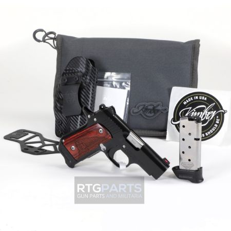 Kimber America, Micro 9 RTC-K, 1911, Semi-automatic, 9MM, Metal Frame Pistol, 3.15" Barrel, KimPro II Finish, Black, Rosewood Grips, Fiber Optic Front Sight, Thumb Safety, 7 Rounds, 2 Magazines, Includes Tactical Qualifier Ambidextrous Holster, 669278332536, FFL-KIMBER-3300253, RTG Parts