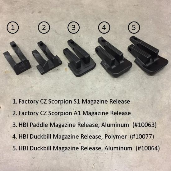 HB Industries, CZ Scorpion 3 Duckbill Magazine Release, Aluminum, Black, HBI-10064-01, RTG Parts