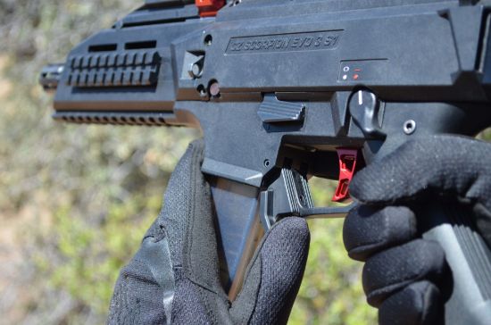HB Industries, CZ Scorpion 3 Duckbill Magazine Release, Aluminum, Red, HBI-10064-02, RTG Parts