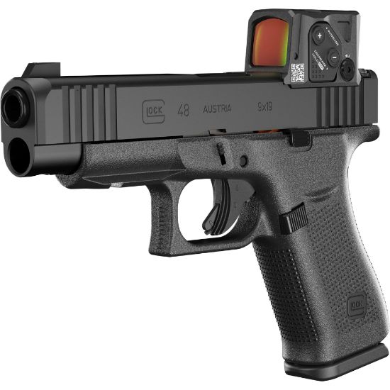 GLOCK, 48 M.O.S. 15rd COA, Striker Fired, Polymer Frame Pistol, Compact, 9MM, 4.17" Marksman Barrel, nDLC Finish, Black, MOS8 Optic Cut, Aimpoint COA Optic Mounted, Black Front Sight, Rear Wedge Sight, Front Serrations, Front Rail, Ambidextrous Slide Stop Lever, Flared Mag Well, No Finger Grooves, 15 Rounds, 2 Magazines, 764503073427, FFL-GLOCK-PA4850B03FRMOS8A4, RTG Parts
